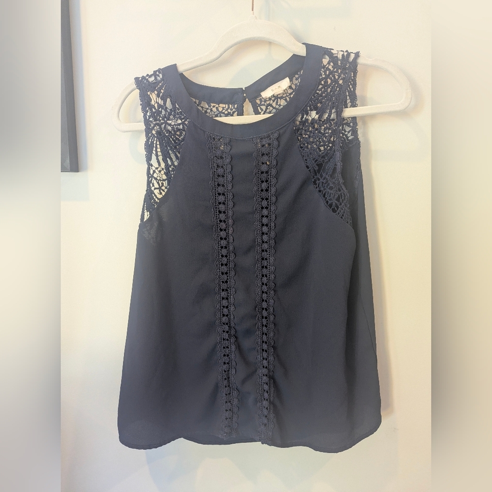 Crochet-Detail Navy Sleeveless Camisole